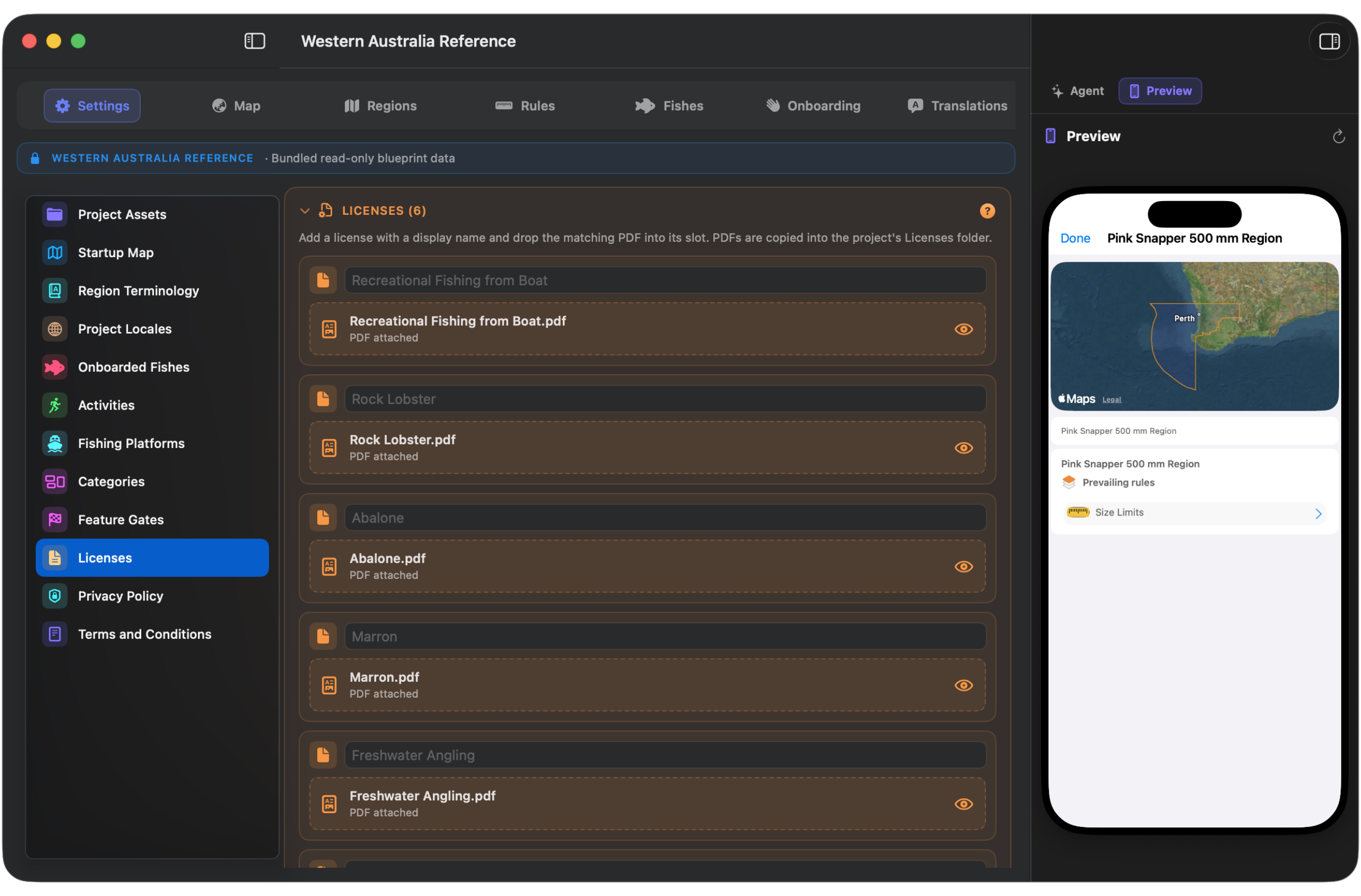 Licences, platforms and project settings